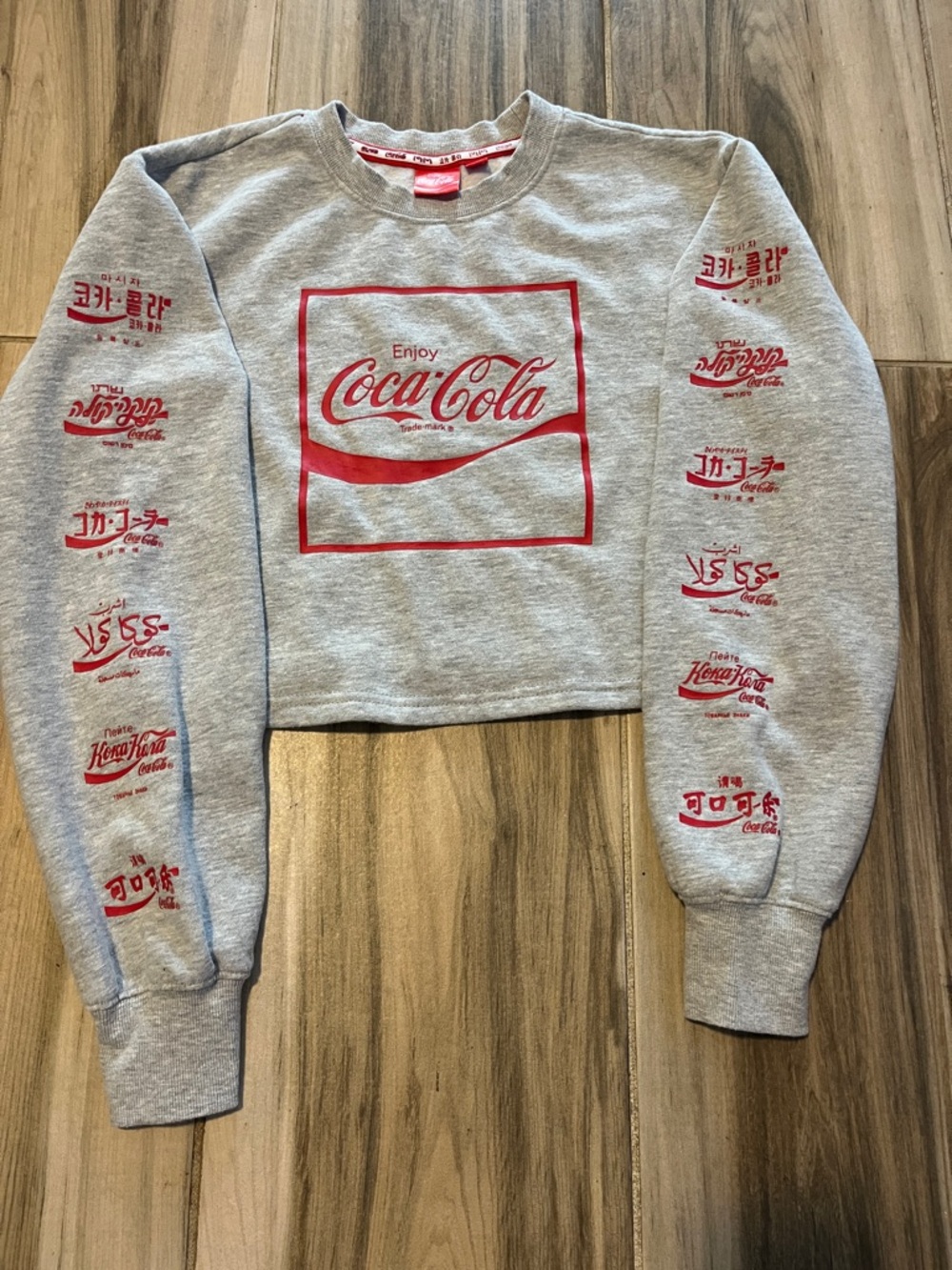 Coca-Cola Grey Sweatshirt with Red Logo and Sleeve Graphics